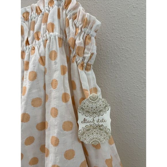 Altar’d State Sz Medium Orange Polka Dot White Sleeveless Dress Pockets Lined$70 - Picture 2 of 16